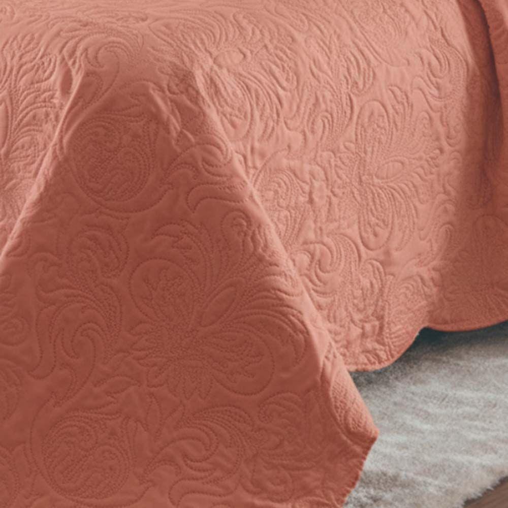 Kit Cobre Leito Colcha Basic Casal 3 Peças Dupla Face Liso Classic - Salmão Escuro - 100% Poliéster - 3