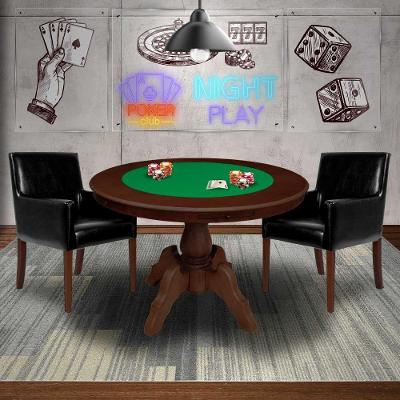 Mesa De Jogos Carteado Redonda Montreal Tampo Reversível Imbuia Com 2 Cadeiras Liverpool Corino Preto Liso G36 G15 - Gran Belo