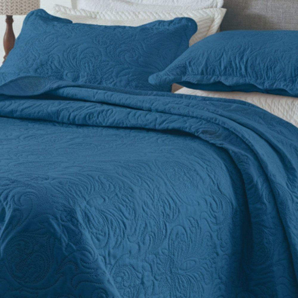Kit Cobre Leito Colcha Basic Casal 3 Peças Dupla Face Liso Classic - Azul Cobalto - 100% Poliéster - 2