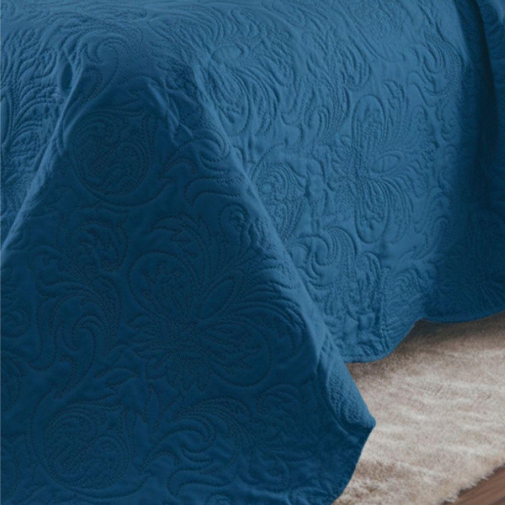 Kit Cobre Leito Colcha Basic Casal 3 Peças Dupla Face Liso Classic - Azul Cobalto - 100% Poliéster - 3