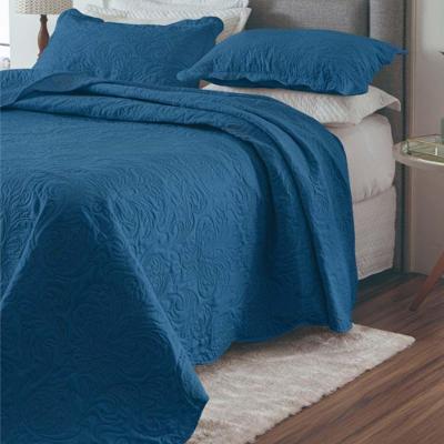 Kit Cobre Leito Colcha Basic Casal 3 Peças Dupla Face Liso Classic - Azul Cobalto - 100% Poliéster