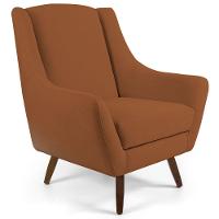 Poltrona Decorativa Com Puff Sala De Estar Pés De Madeira Naomi Veludo Telha G15 - Gran Belo