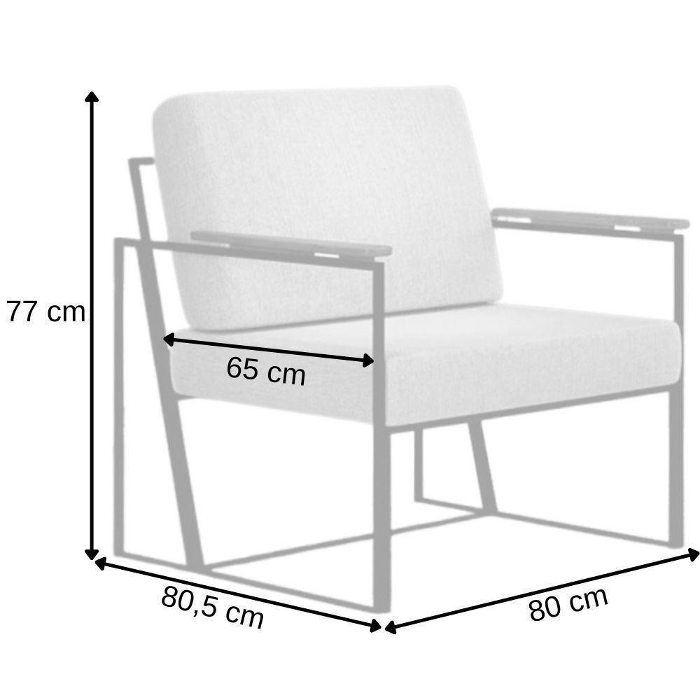 Poltrona Decorativa Roma Linho Cinza Escuro Com Rattan Grafite Em Metal Preto - 3