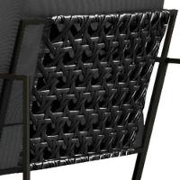 Poltrona Decorativa Roma Linho Cinza Escuro Com Rattan Grafite Em Metal Preto