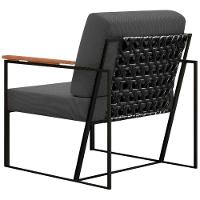 Poltrona Decorativa Roma Linho Cinza Escuro Com Rattan Grafite Em Metal Preto - 5