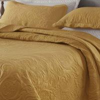 Kit Cobre Leito Colcha Basic Queen 3 Peças Dupla Face Liso Classic - Açafrão - 100% Poliéster - 2