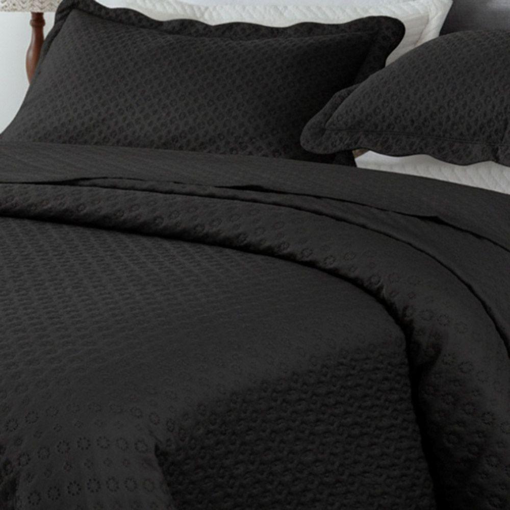 Kit Cobre Leito Colcha Basic Queen 3 Peças Dupla Face Liso Classic - Preto Bolinha - 100% Poliéster - 2