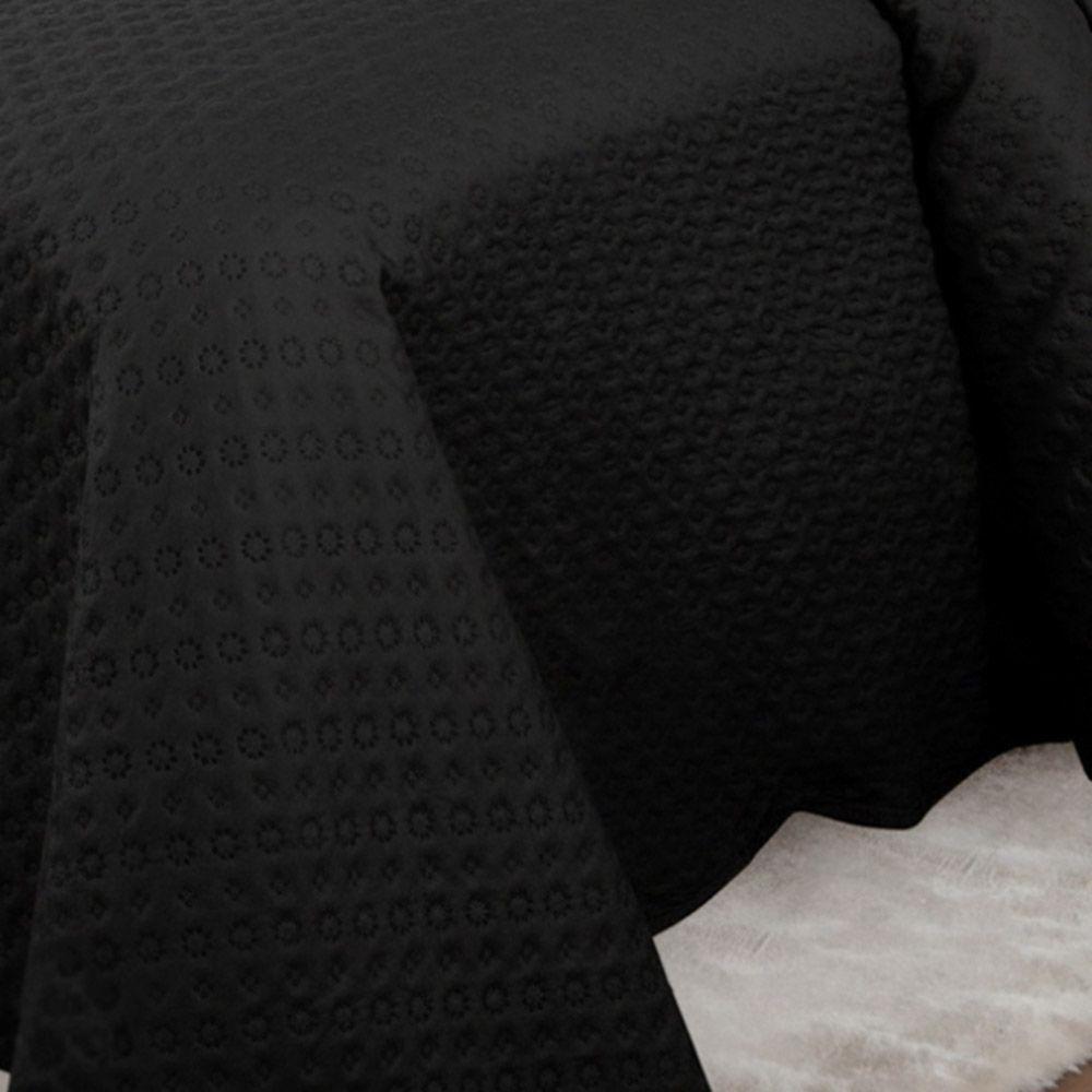 Kit Cobre Leito Colcha Basic Queen 3 Peças Dupla Face Liso Classic - Preto Bolinha - 100% Poliéster - 3