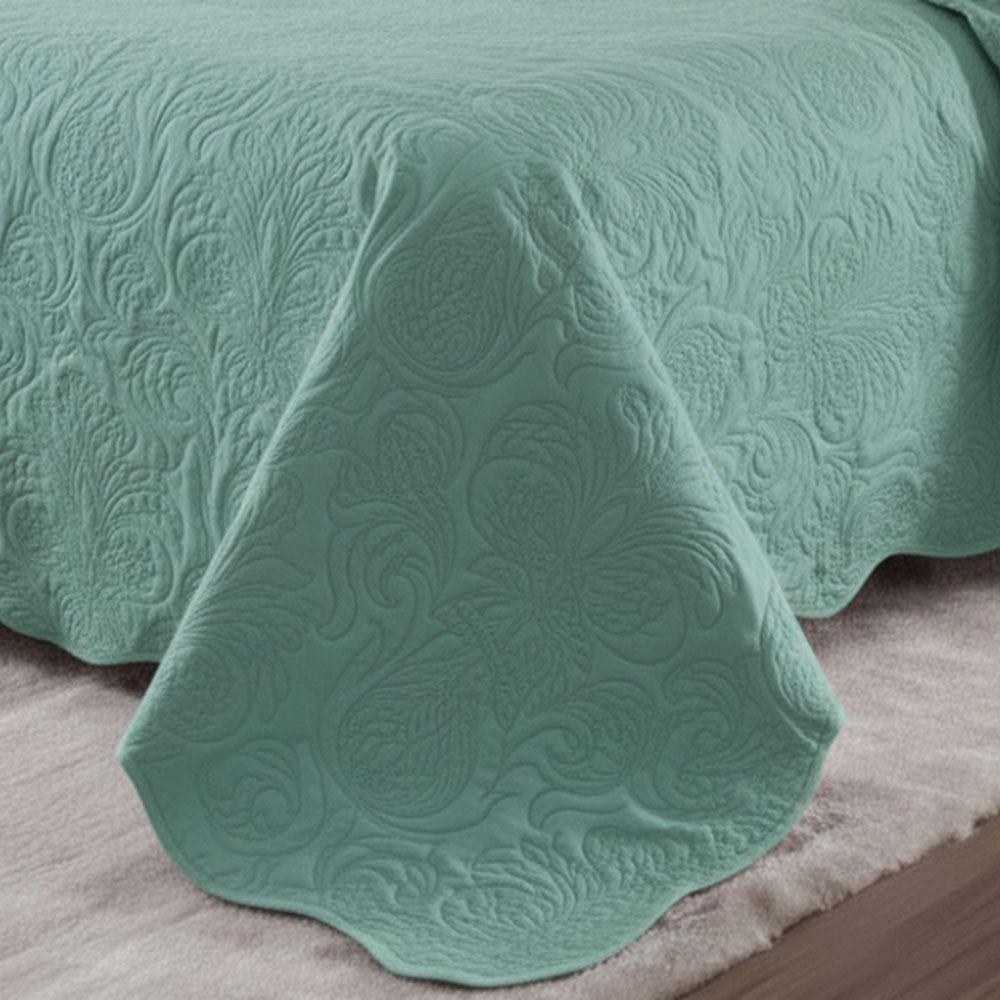 Kit Cobre Leito Colcha Basic Queen 3 Peças Dupla Face Liso Classic - Verde Malva - 100% Poliéster - 3
