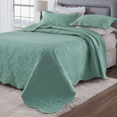 Kit Cobre Leito Colcha Basic Queen 3 Peças Dupla Face Liso Classic - Verde Malva - 100% Poliéster