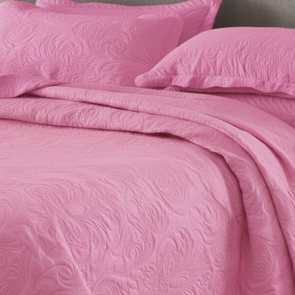 Kit Cobre Leito Colcha Basic Queen 3 Peças Dupla Face Liso Classic - Rosa Chiclete - 100% Poliéster - 2
