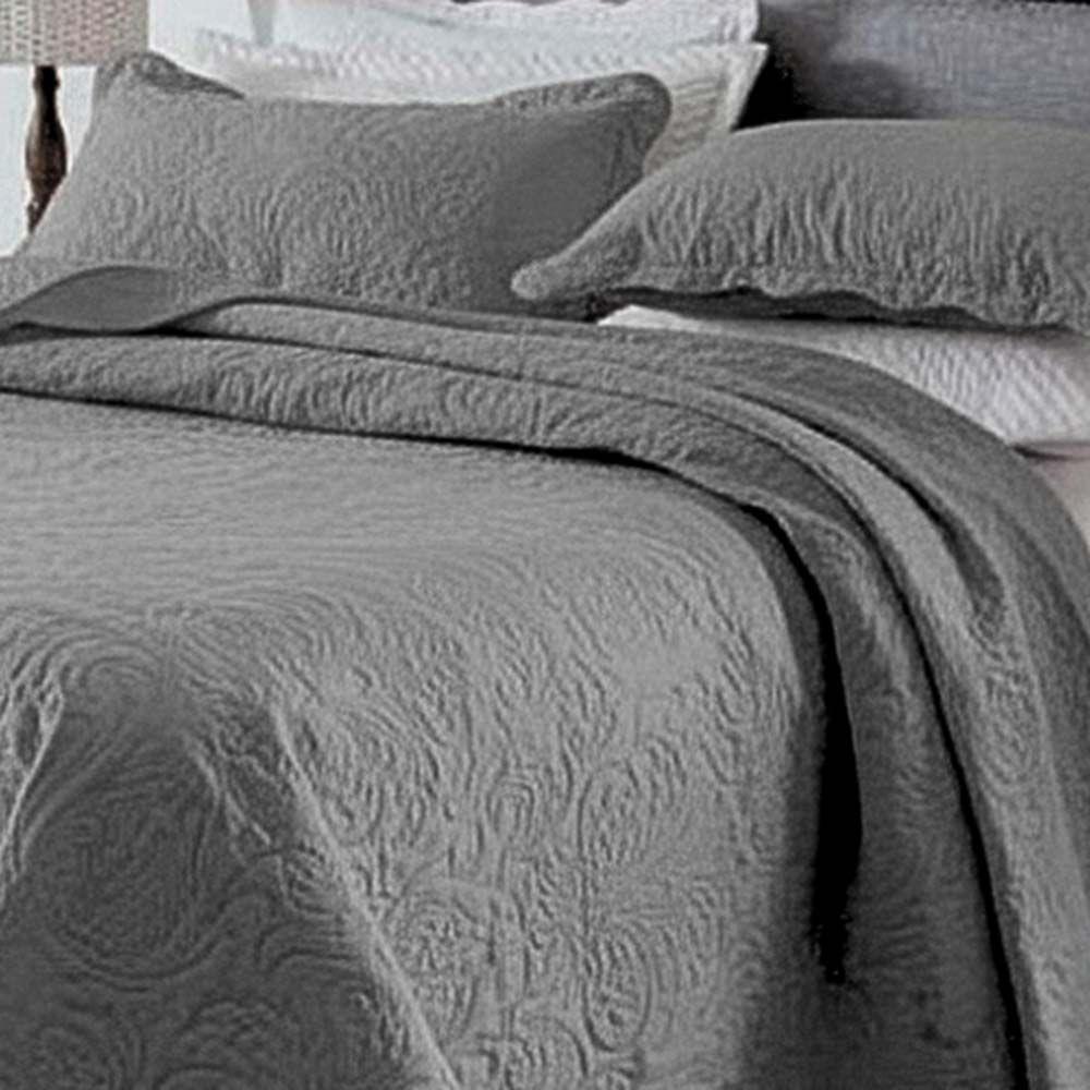 Kit Cobre Leito Colcha Basic Queen 3 Peças Dupla Face Liso Classic - Cinza Escuro - 100% Poliéster - 2