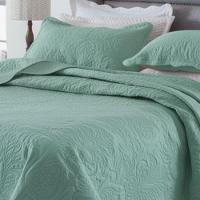 Kit Cobre Leito Colcha Basic King 3 Peças Dupla Face Liso Classic - Verde Malva - 100% Poliéster - 2