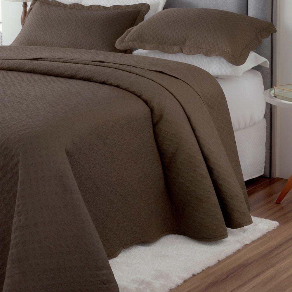 Kit Cobre Leito Colcha Basic King 3 Peças Dupla Face Liso Classic - Marrom Bolinha - 100% Poliéster - 1