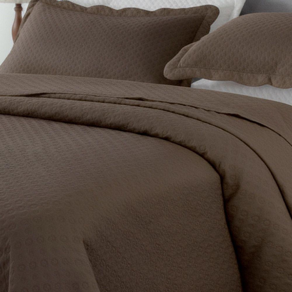 Kit Cobre Leito Colcha Basic King 3 Peças Dupla Face Liso Classic - Marrom Bolinha - 100% Poliéster - 2
