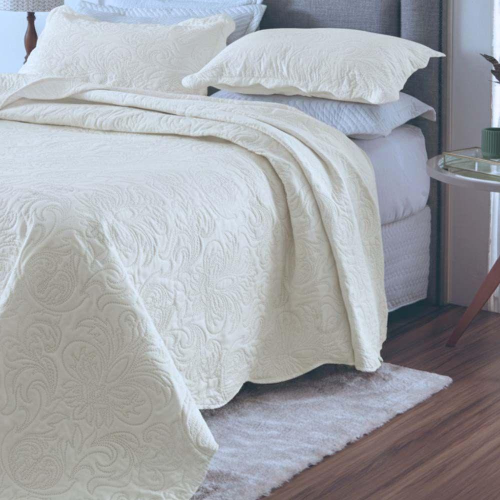 Kit Cobre Leito Colcha Basic King 3 Peças Dupla Face Liso Classic - Marfim - 100% Poliéster - 1