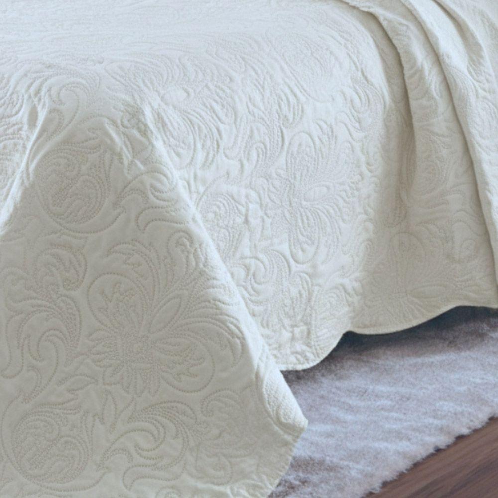 Kit Cobre Leito Colcha Basic King 3 Peças Dupla Face Liso Classic - Marfim - 100% Poliéster - 3