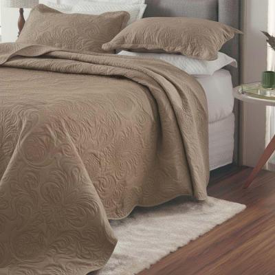 Kit Cobre Leito Colcha Basic King 3 Peças Dupla Face Liso Classic - Cáqui - 100% Poliéster