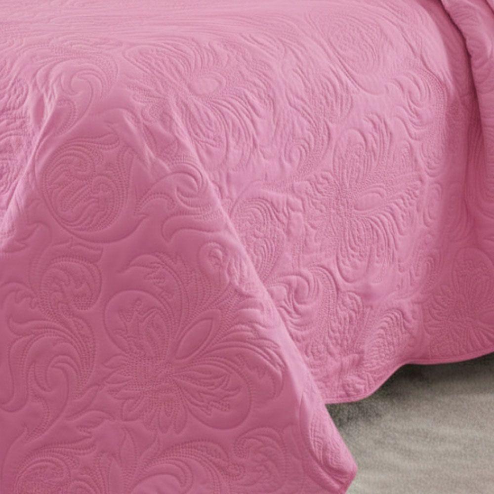 Kit Cobre Leito Colcha Basic King 3 Peças Dupla Face Liso Classic - Rosa Chiclete - 100% Poliéster - 3