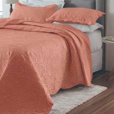 Kit Cobre Leito Colcha Basic Queen 3 Peças Dupla Face Liso Classic - Salmão Escuro - 100% Poliéster