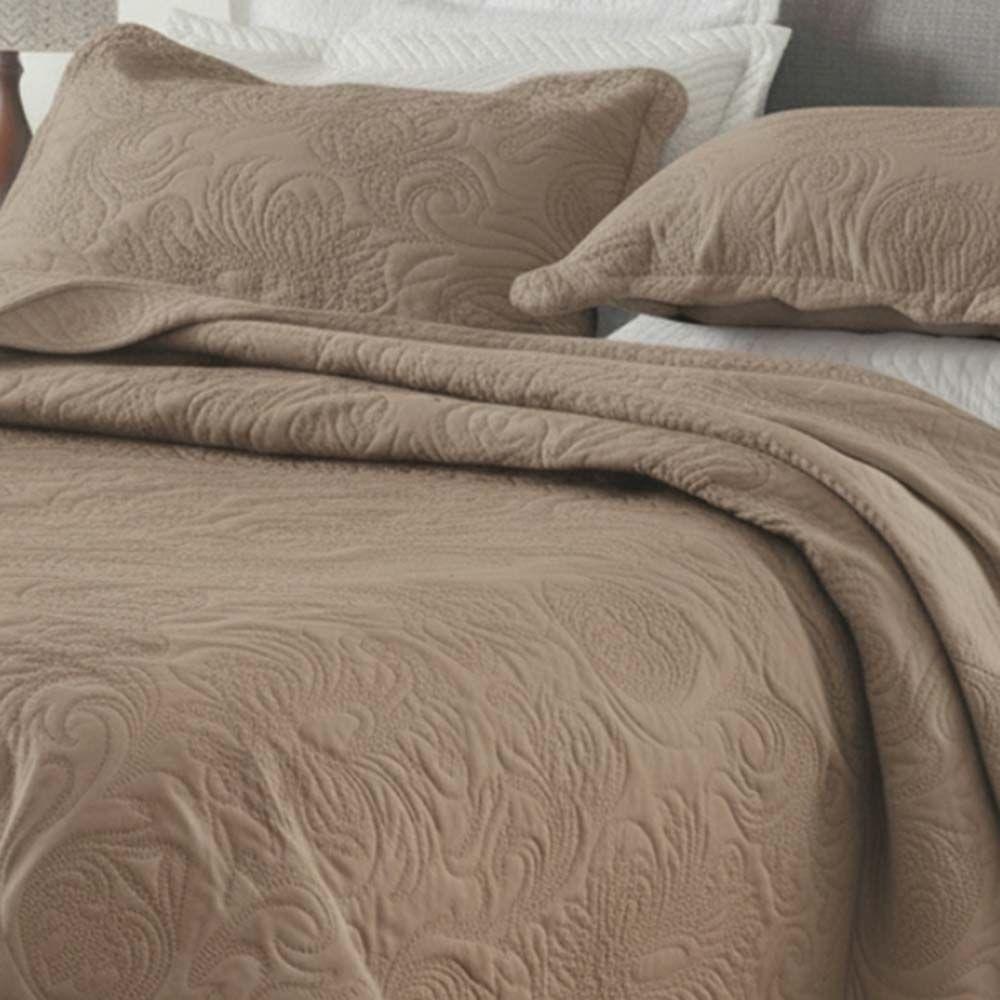 Kit Cobre Leito Colcha Basic Queen 3 Peças Dupla Face Liso Classic - Cáqui - 100% Poliéster - 2