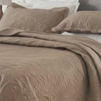 Kit Cobre Leito Colcha Basic Queen 3 Peças Dupla Face Liso Classic - Cáqui - 100% Poliéster - 2