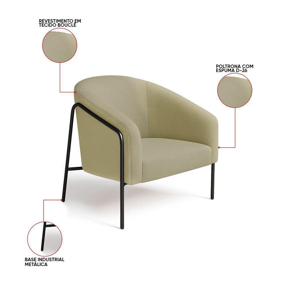 Poltrona Sala Industrial Alta Preto Stella Bouclê Pistache D03 - D'rossi - 3