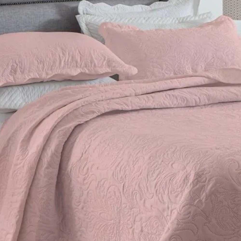 Kit Cobre Leito Colcha Basic Queen 3 Peças Dupla Face Liso Classic - Rose Claro - 100% Poliéster - 3