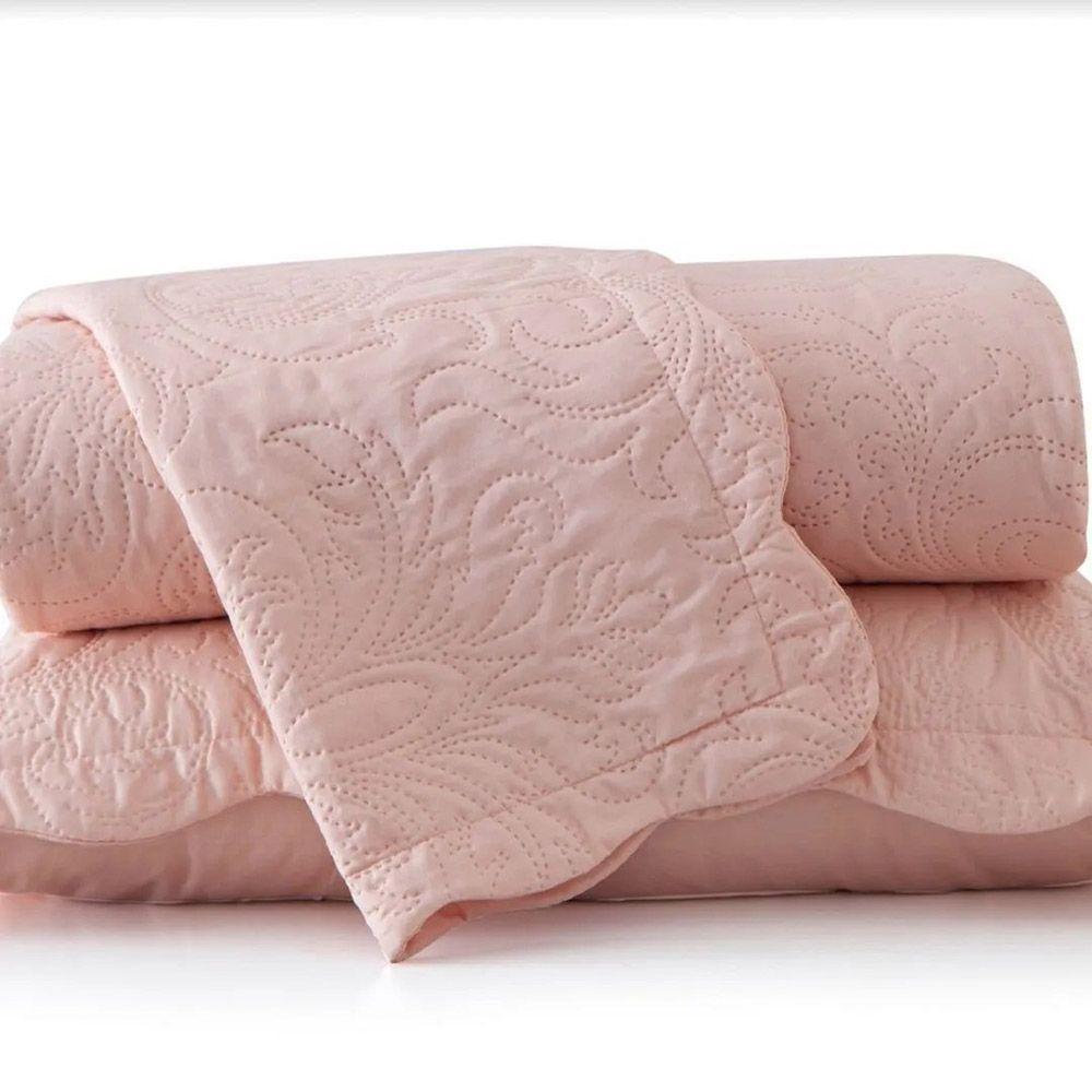 Kit Cobre Leito Colcha Basic Queen 3 Peças Dupla Face Liso Classic - Rose Claro - 100% Poliéster - 4