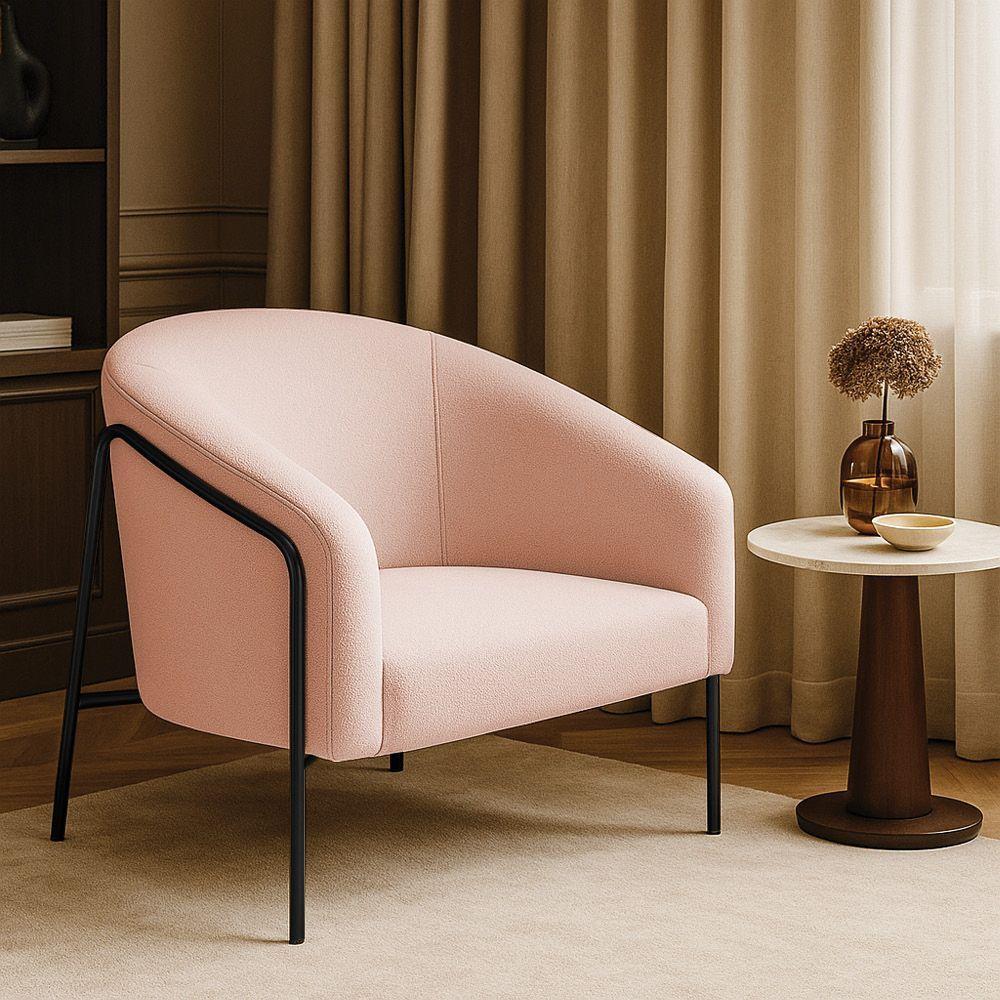 Poltrona Sala Industrial Alta Preto Stella Bouclê D03 - D'rossi Cor Rose - 1