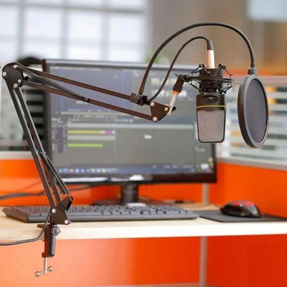 Suporte Pedestal De Microfone Mesa Podcast Transmissao Gravaçao Articulavel Multiuso Resistente Versatil - 10