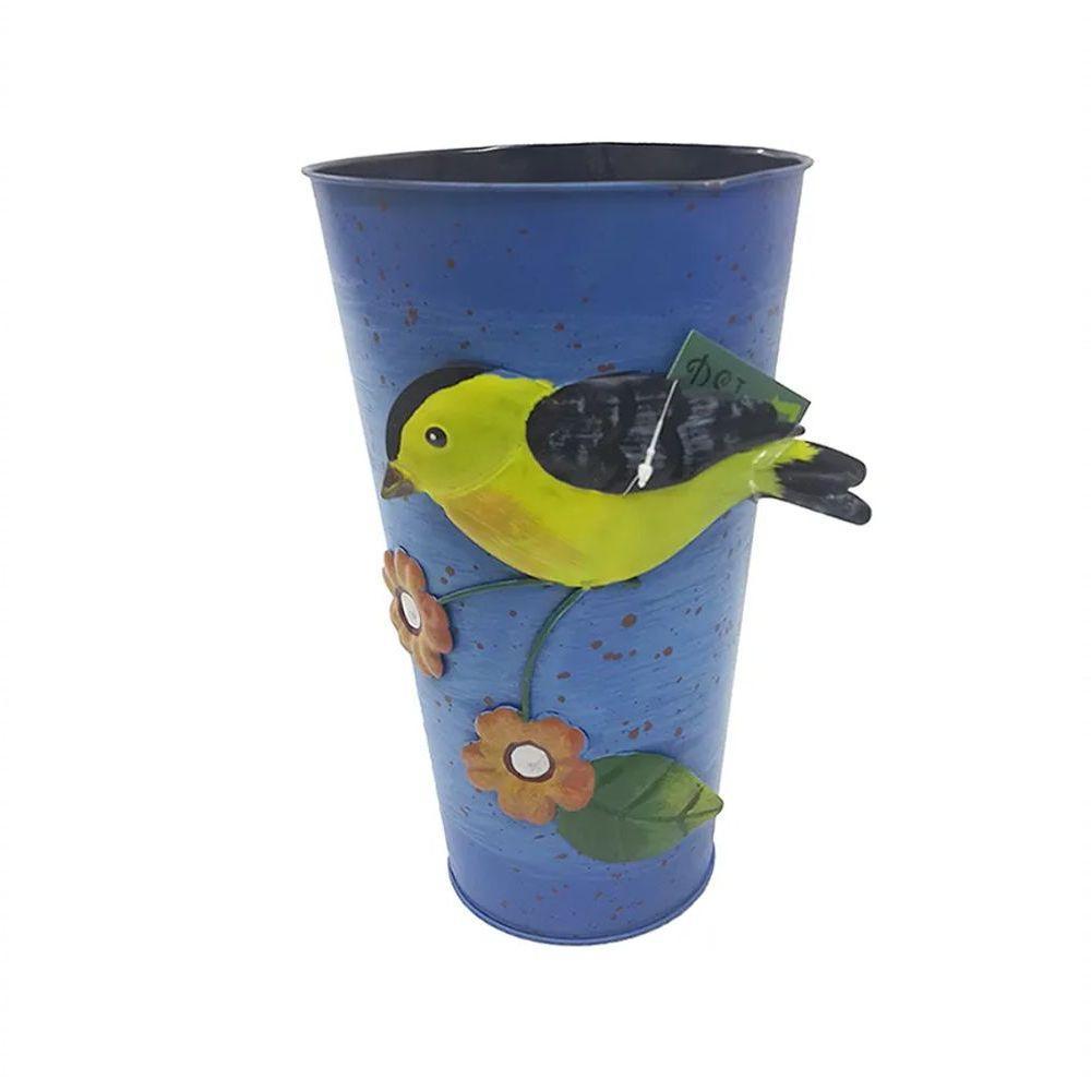 Vaso Metal Enfeite Jardim Quintal Varanda Passaro Flor Azul - 4