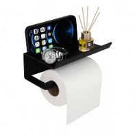 Suporte Preto Para Papel Higiênico Premium Com Prateleira - 1