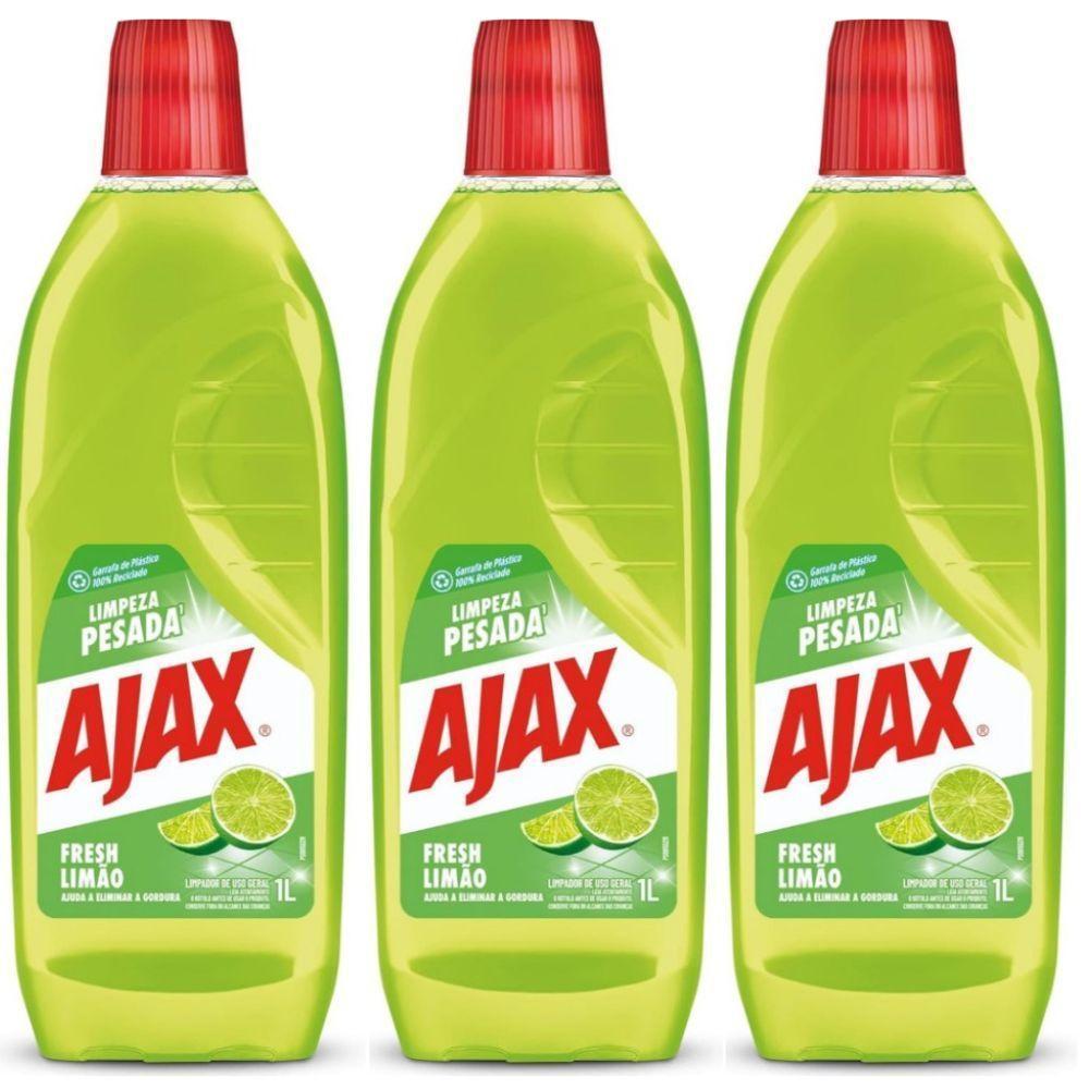 Kit 3 Limpador Diluível Ajax Fresh Limão Limpeza Pesada 1 Litro - 1