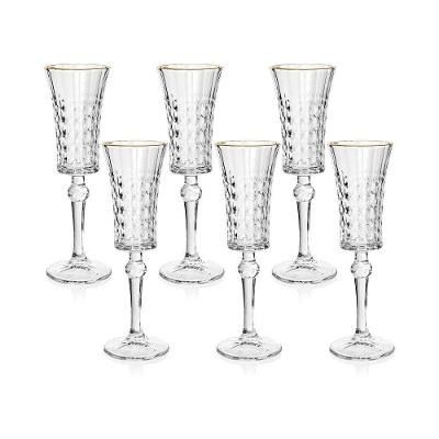 Jogo De Taças Copa E Cia 6 Peças Vitreo Com Filete Dourado Espumante 120 Ml