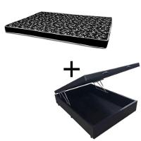 Cama Box Baú Casal 138 Tecido Sintético Preto Com Colchão Hamburgo - 100% Espuma - D28 Preto 55x138x188 - 1