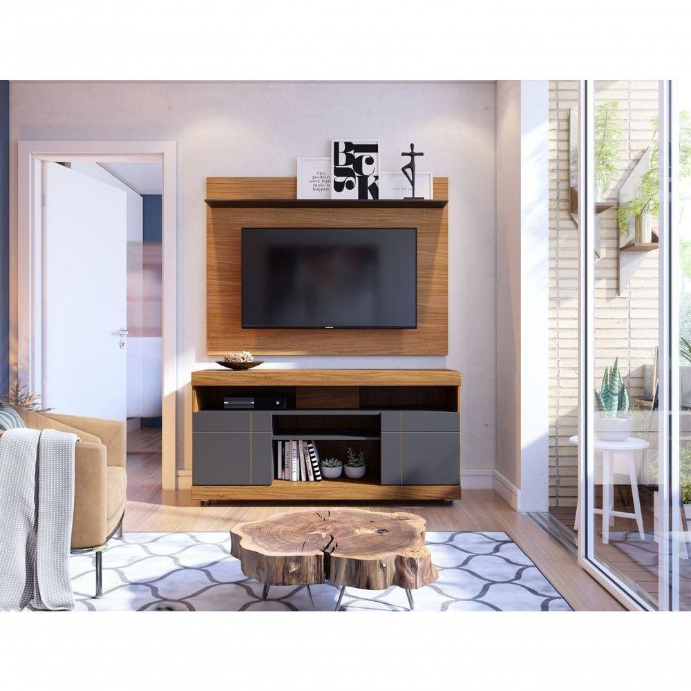 Estante Para Tv Com Prateleiras Adamson Noce Preto - 2