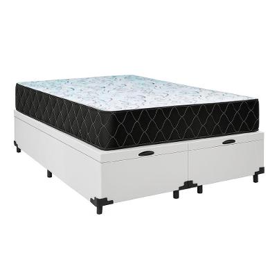 Cama Box Baú King 193 Tecido Sintético Branco Com Colchão Marrocos - Poliéster - Espuma D33 30cm