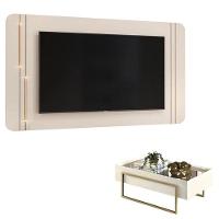 Painel Para Tv Suspenso Ariana E Mesa De Centro Petri Off White – Dj Móveis - 1