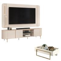 Rack Bancada Com Painel Ariana E Mesa De Centro Petri Off White – Dj Móveis - 1