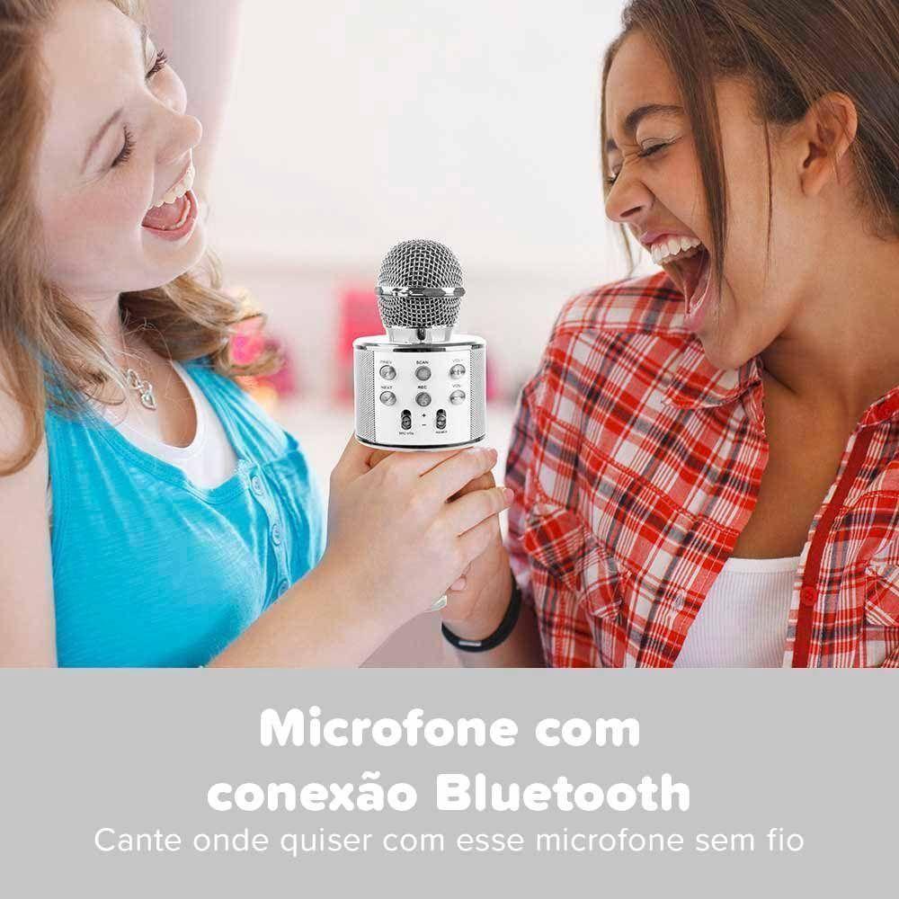 Microfone Bluetooth Sem Fio Recarregável Karaoke Youtuber - Prata - 2