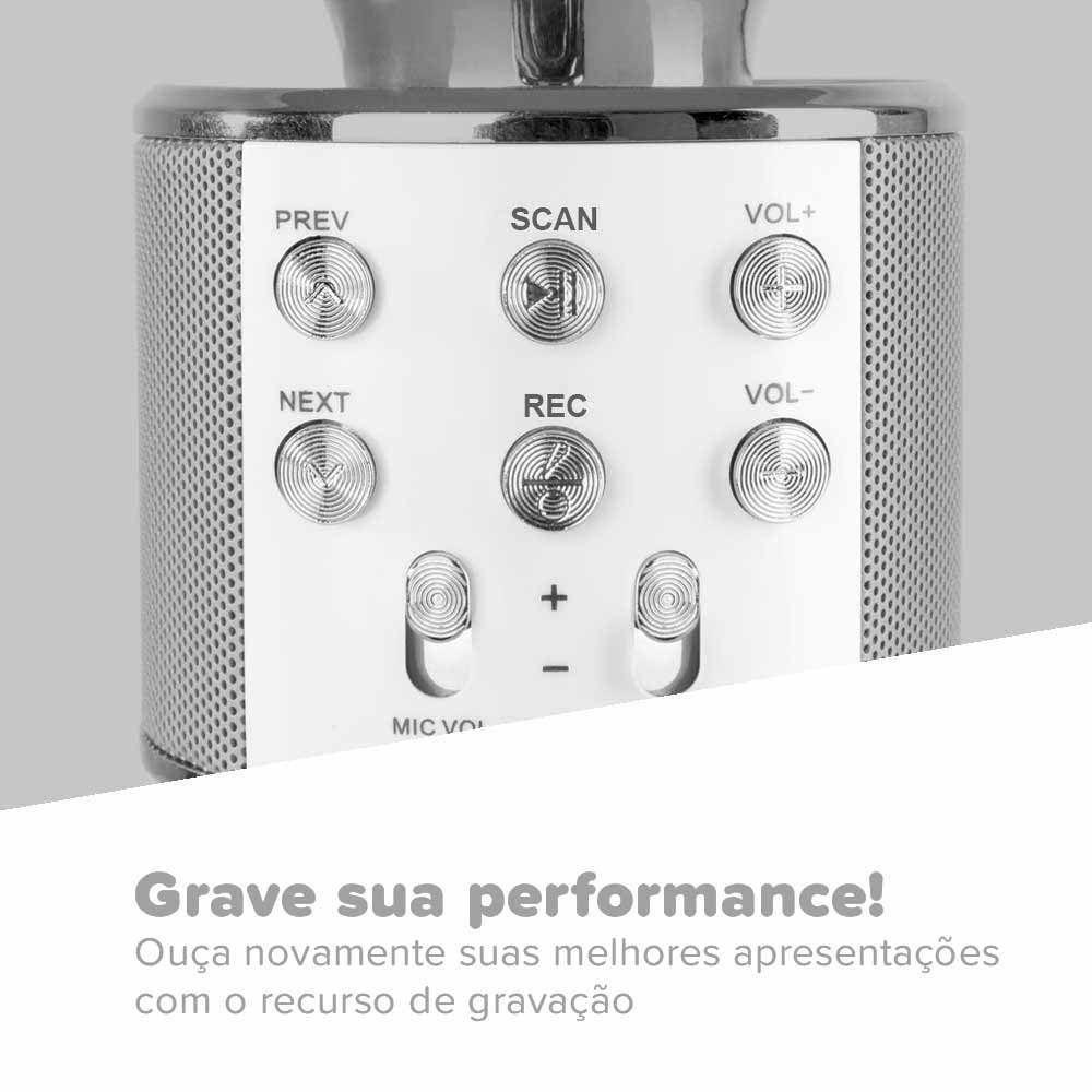 Microfone Bluetooth Sem Fio Recarregável Karaoke Youtuber - Prata - 3