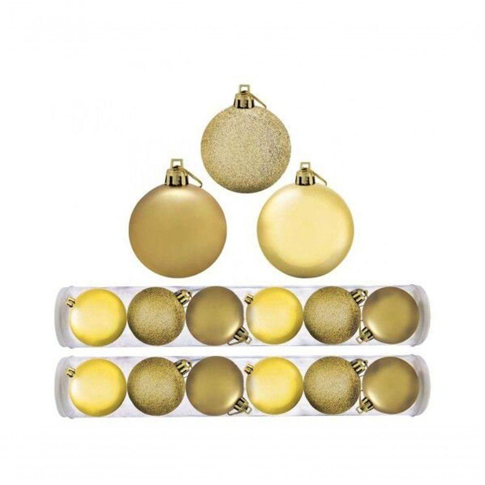 Kit Bola De Natal Dourado 12 Un 8cm Riomaster - 1