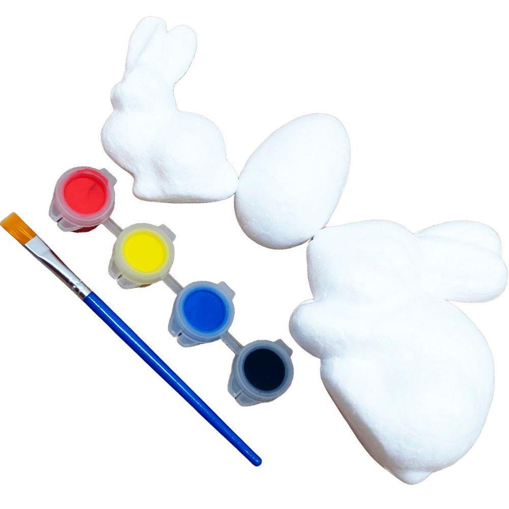 Kit 18 Coelhos Com Ovos Páscoa Em Isopor Tintas Para Pintar - 1
