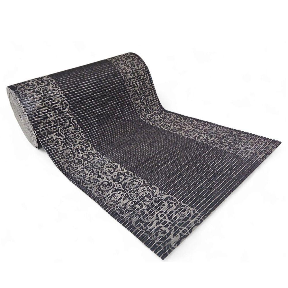 Tapete Passadeira Capacho Emborrachada Antiderrap. 0,65x1,00 Barrado Preto Bege - 1