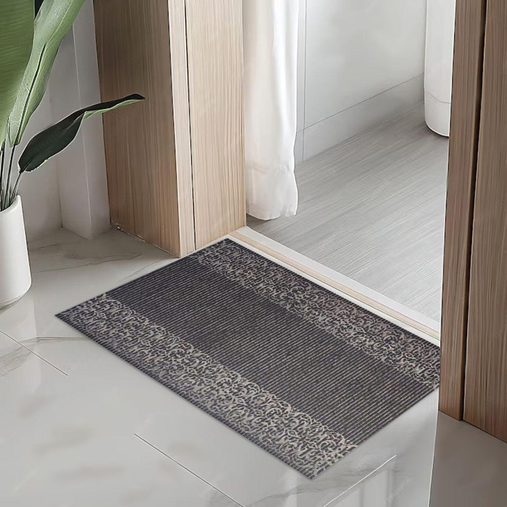 Tapete Passadeira Capacho Emborrachada Antiderrap. 0,65x1,00 Barrado Preto Bege - 2