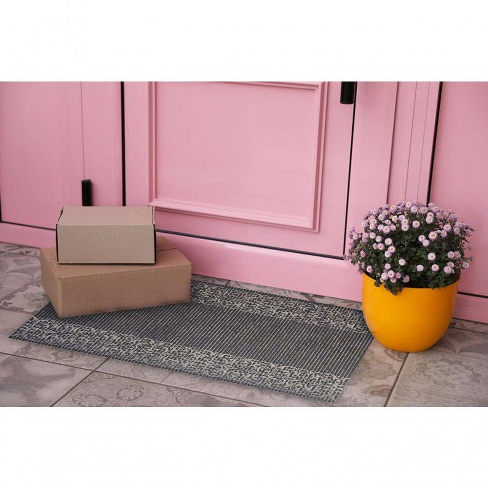 Tapete Passadeira Capacho Emborrachada Antiderrap. 0,65x1,00 Barrado Preto Bege - 3