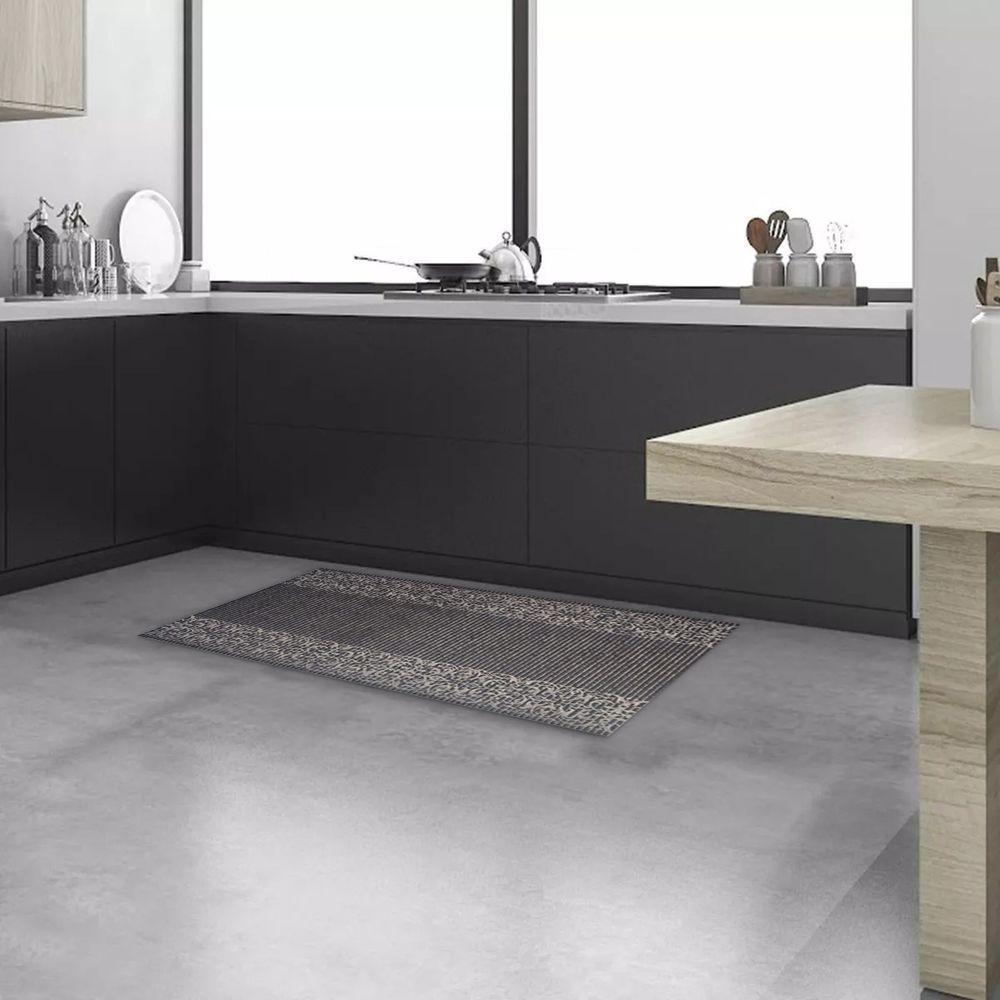 Tapete Passadeira Capacho Emborrachada Antiderrap. 0,65x1,00 Barrado Preto Bege - 4