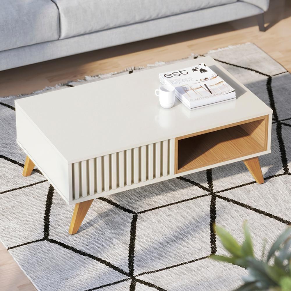 Mesa De Centro Para Sala 91 Cm Jeri Colibri Off White Freijo - 2