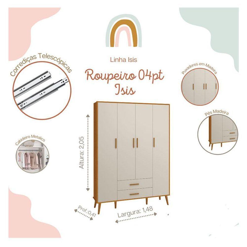 Quarto De Bebê Isis 4 Portas Com Gaveteiro Areia Acetinado Savana - Reller - 5